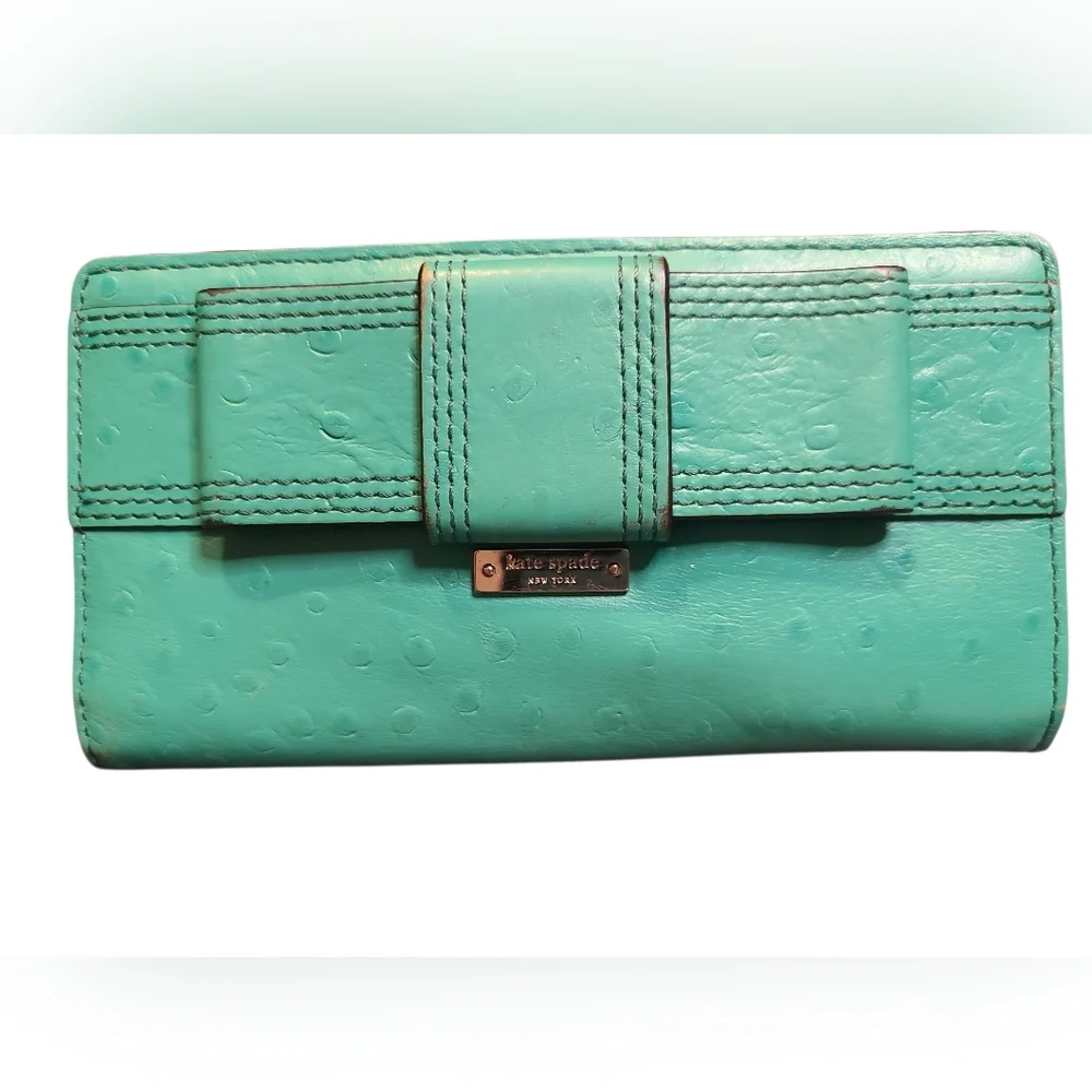 kate spade Teal Embossed Leather Phone Wallet Case with Strap